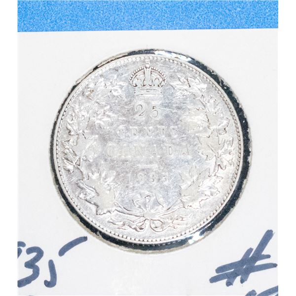 1935 CANADA SILVER 25 CENT F