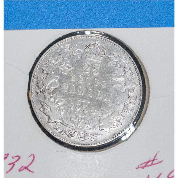 1932 CANADA SILVER 25 CENT F