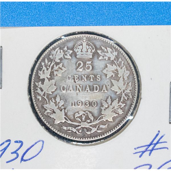 1930 CANADA SILVER 25 CENT VG