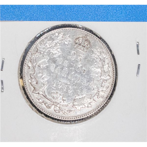 1919 CANADA SILVER 25 CENT UF