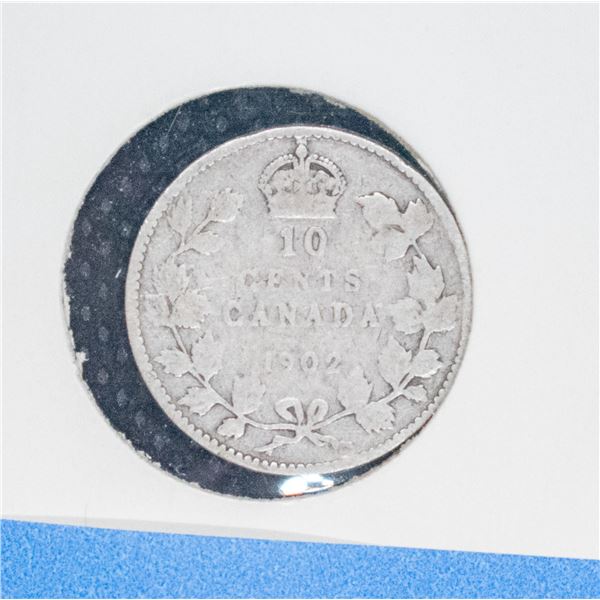 1902 CANADA SILVER 10 CENT COIN VF