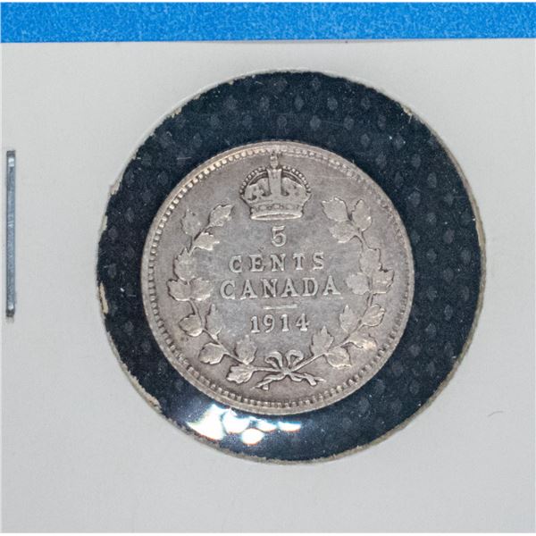 1914 CANADA SILVER 5 CENT COIN VG