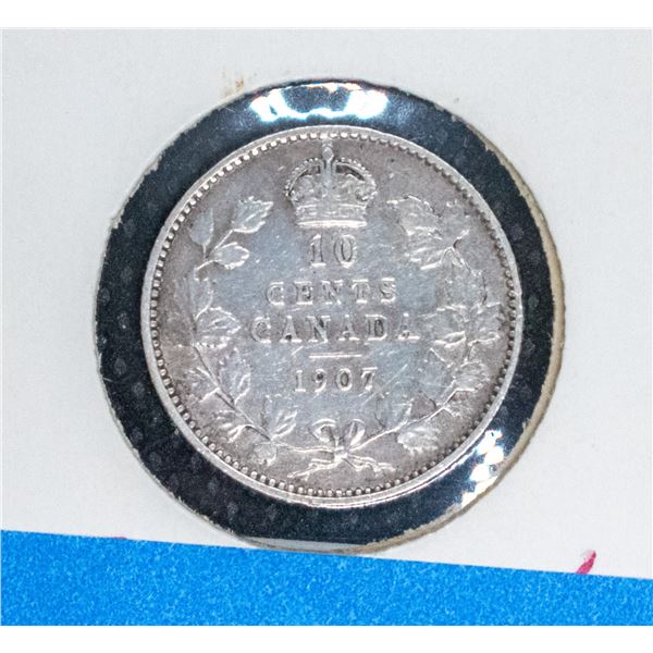 1907 CANADA SILVER 10 CENT COIN F