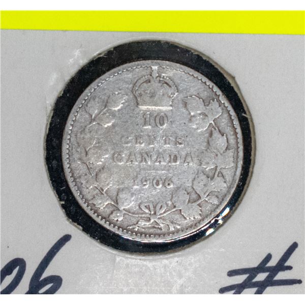 1906 CANADA SILVER 10 CENT COIN VG