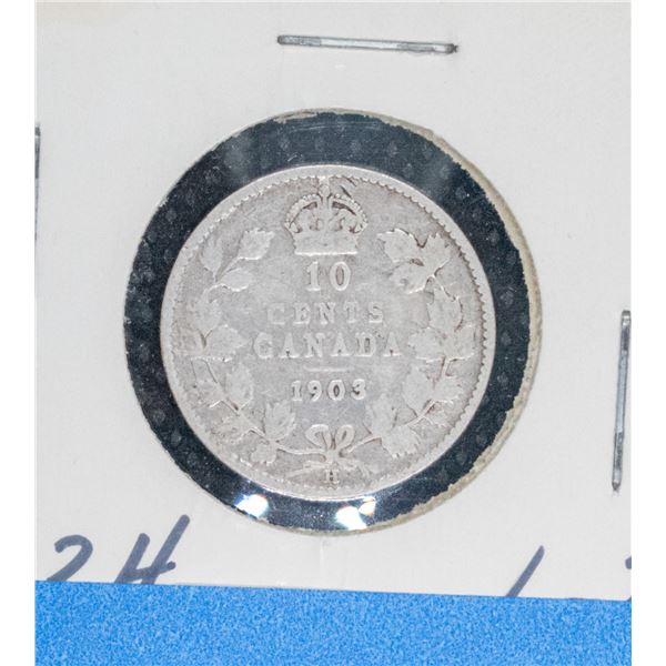 1903 H CANADA SILVER 10 CENT COIN VG