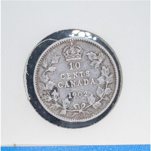 1902 H CANADA SILVER 10 CENT COIN F