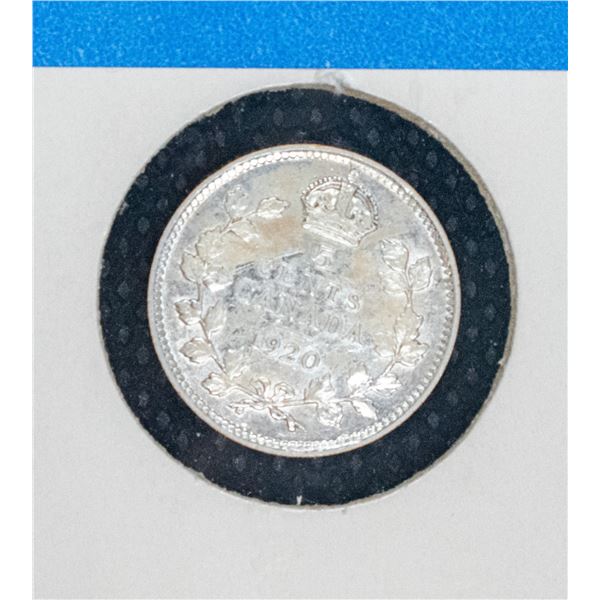 1920 CANADA SILVER 5 CENT COIN EF