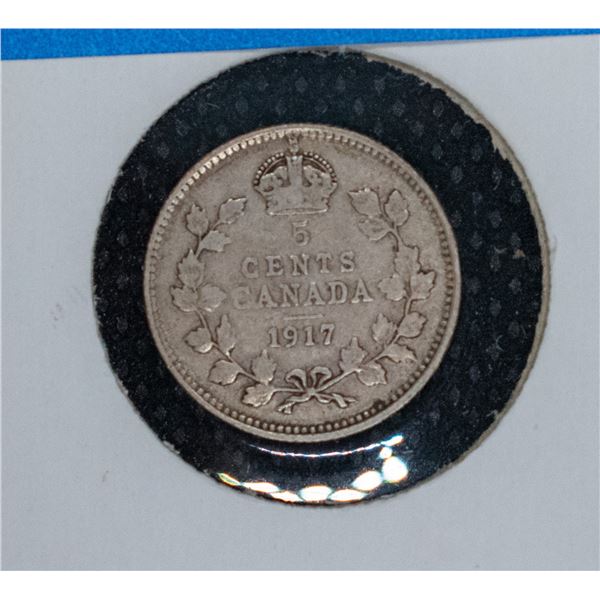 1917 CANADA SILVER 5 CENT COIN VG