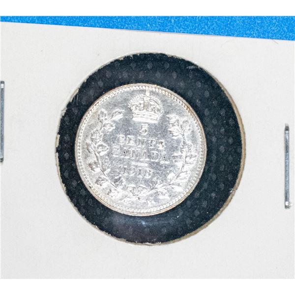 1918 CANADA SILVER 5 CENT COIN EF
