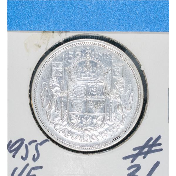 1955 SILVER CANADA 50 CENT COIN VF
