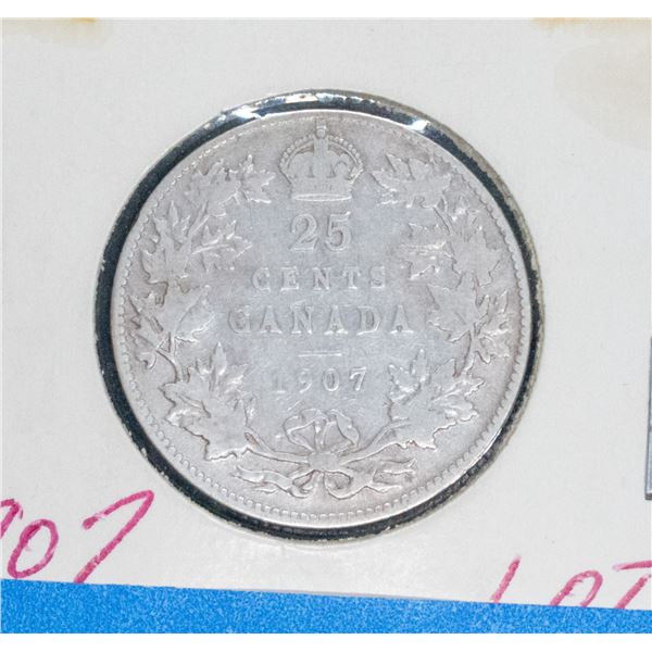 1907 CANADA SILVER 25 CENT F
