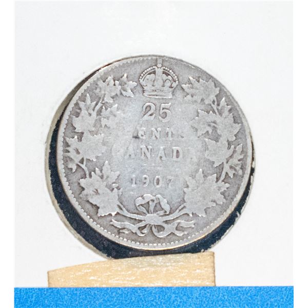 1907 CANADA SILVER 25 CENT VG