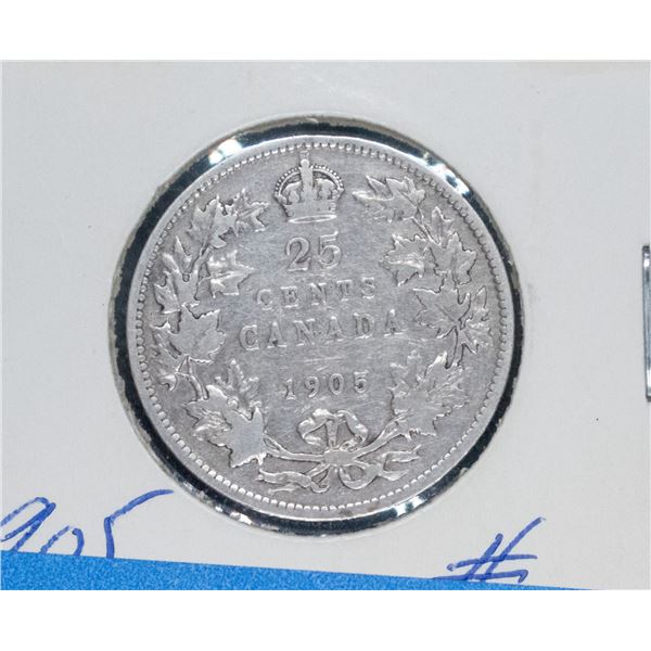 1905 CANADA SILVER 25 CENT VG