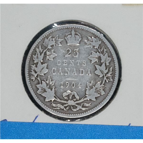 1904 CANADA SILVER 25 CENT VG