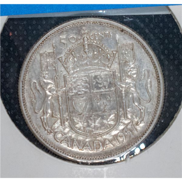 1957 SILVER CANADA 50 CENT COIN EF