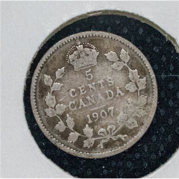 1907 CANADA SILVER 5 CENT COIN G