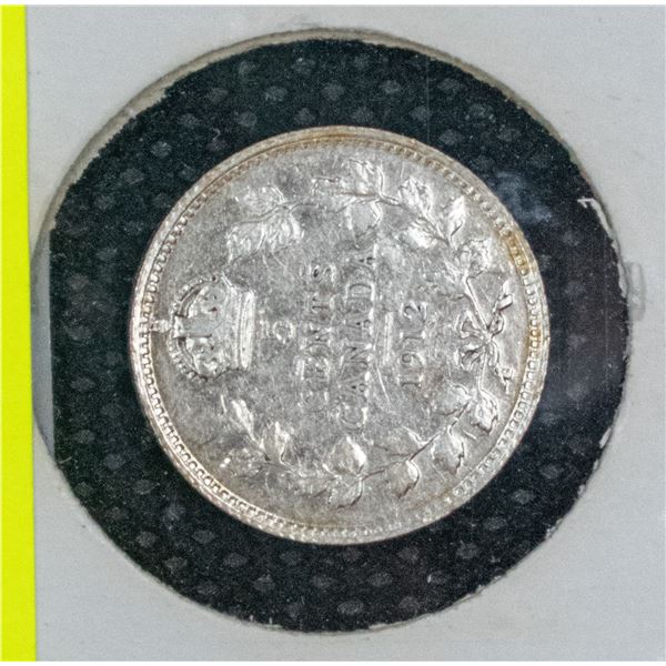 1912 CANADA SILVER 5 CENT COIN VF