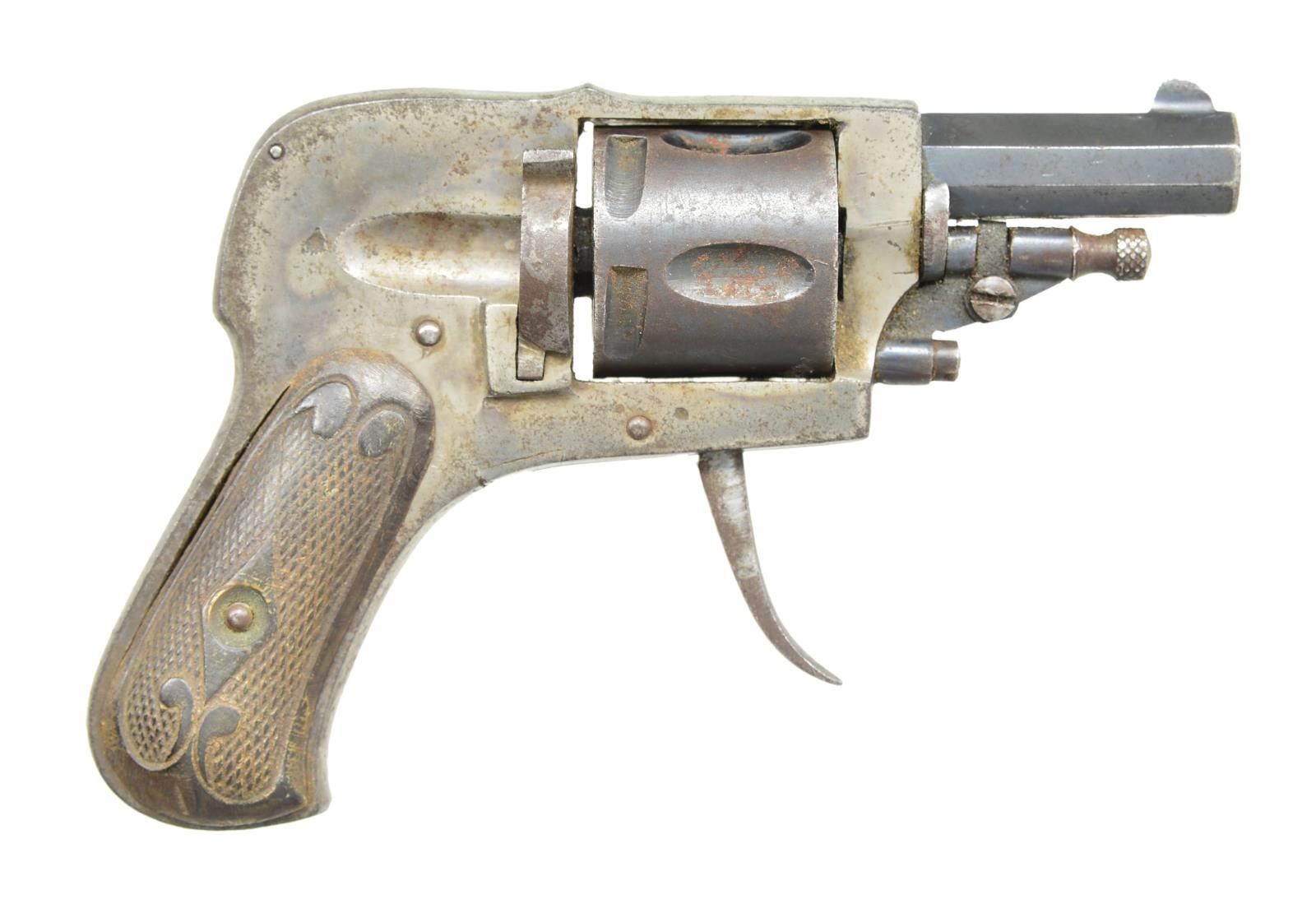BELGIAN FOLDING TRIGGER HAMMERLESS REVOLVER.