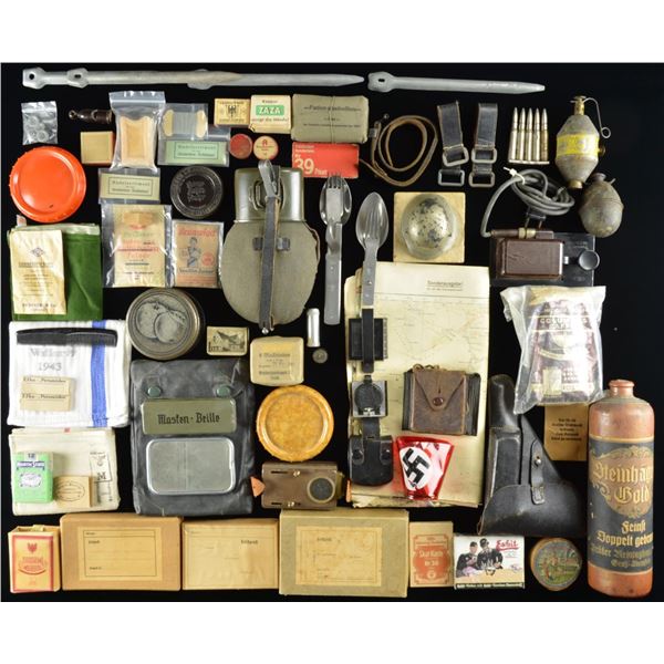 HUGE GROUP OF WWII GERMAN MILITARIA , FIELD GEAR &