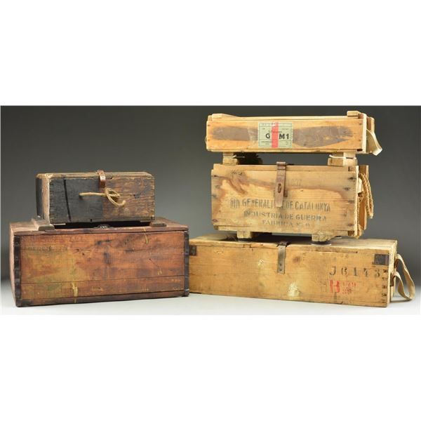 4 WWI & WWII GERMAN & SPANISH AMMO CRATES & 1