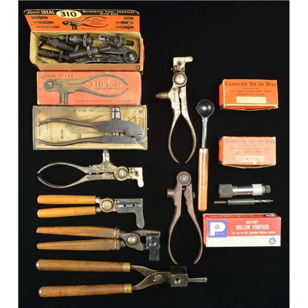 12 BULLET MOLDS, RELOADING TOOLS & DIE SETS.