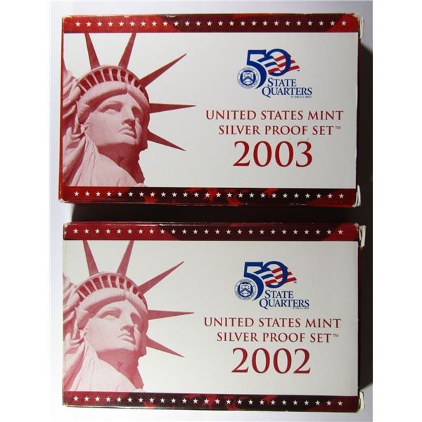 2002 & 2003 SILVER PROOF SETS IN ORIG PACKAGING
