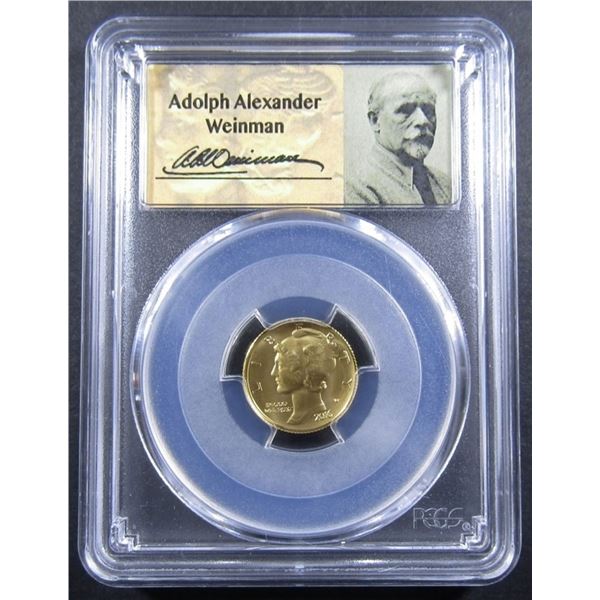 2016-W GOLD MERCURY DIME, PCGS SP-70 FIRST DAY OF