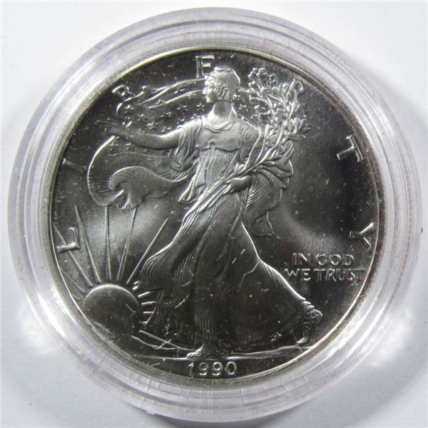 1990 UNC AMERICAN SILVER EAGLE IN OGP