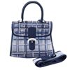 Image 1 : Delvaux Navy Blue Gingham Vinyl PVC Brillant The Dreamer MM Satchel Bag