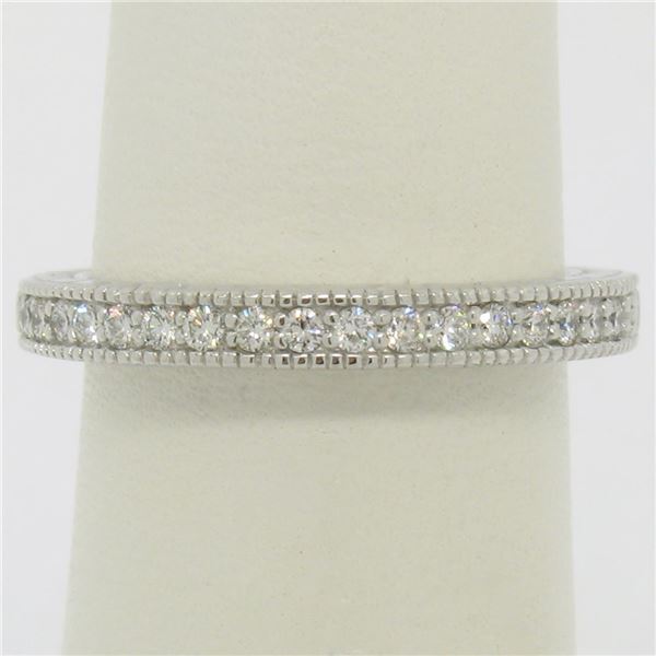 NEW 14k White Gold 0.17 ctw Round F VS1 Diamond Milgrain Etched Wedding Band Rin