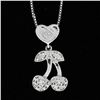 Image 6 : Petite 18K White Gold .10 ctw Diamond Dual Cherry Charm Slide Pendant & Box Chai