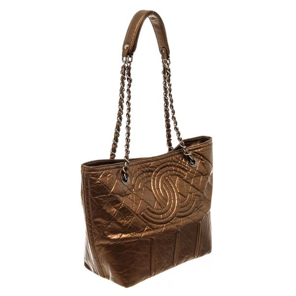 Chanel Bronze Leather Large CC Chain Tote Bag