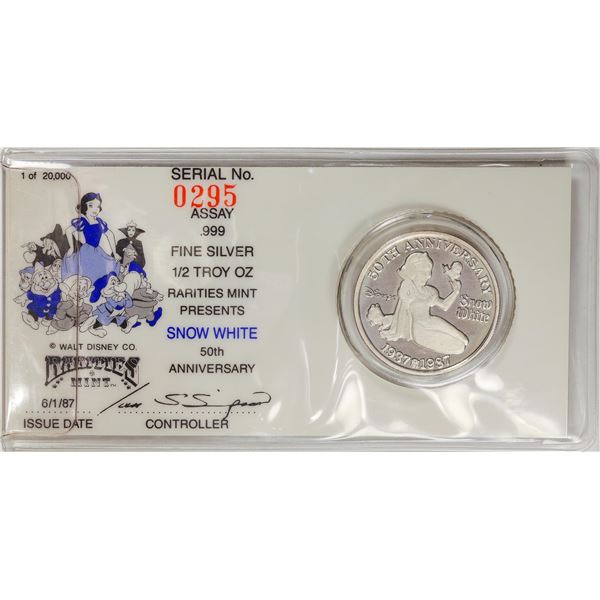 1987 Snow White 50th Anniversary .999 Fine Silver 1/2 Troy Oz Coin