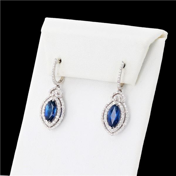 3.67 ctw Blue Sapphire and 0.93 ctw Diamond Platinum Earrings