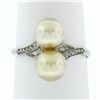 Image 1 : Antique Art Deco Platinum Mikimoto 7.5mm Dual Golden Pearl Engraved Bypass Ring