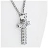 Image 3 : New 18K White Gold 0.47 ctw Princess Prong Diamond Slide Cross Pendant w/ Chain