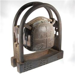 Large Bronze Temple Bell In Teak And Bamboo Stand (CLB-053)