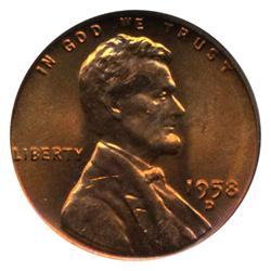 1958D US Lincoln Cent Coin PCGS MS65 Red (COI-4242)