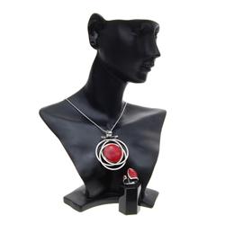 Red Coral & Sterling Necklace Ring (JEW-184)