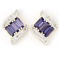1.86Ct Natural Iolite & 24 Diamond 9K Gold Earrings (JEW-9076X)
