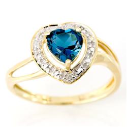 1.15Ct Heart London Blue Topaz & Diamond 9K Gold Ring (JEW-9125X)