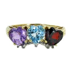 2.3ct Heart Shaped Garnet Amethyst & Topaz 10k Gold Ladies Ring (JEW-1499)