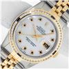 Rolex Mens Two Tone Diamond & Sapphire Datejust Oyster Perpetual Wristwatch With Box