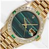 Image 1 : Rolex Ladies 18K Yellow Gold Malachite Dial Diamond And Emerald President Wristwatch
