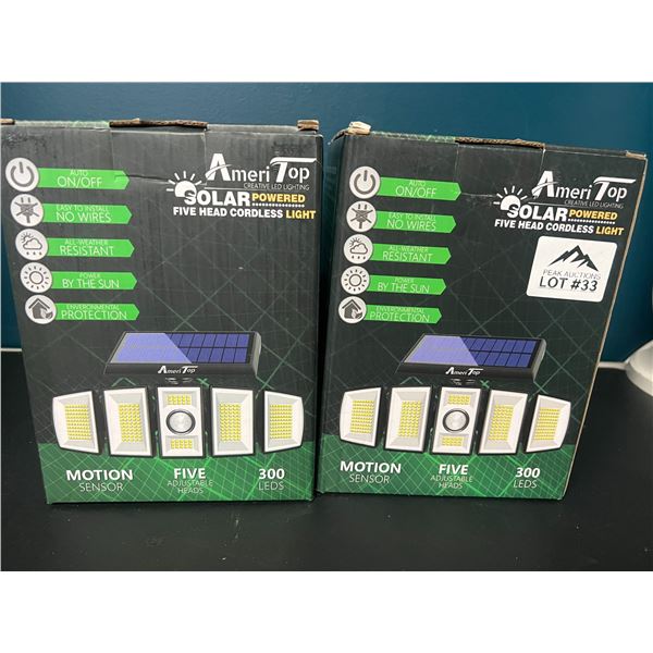 Lot of 2 AmeriTop Solar Powered Five Head Cordless LED Motion Sensor Lights