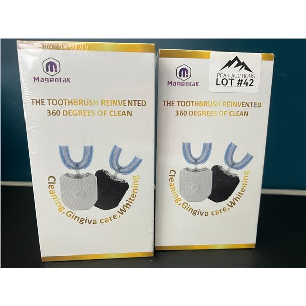 Lot of 2 Magentak Ultrasonic Automatic Toothbrushes w/ Teeth Whitening Lights