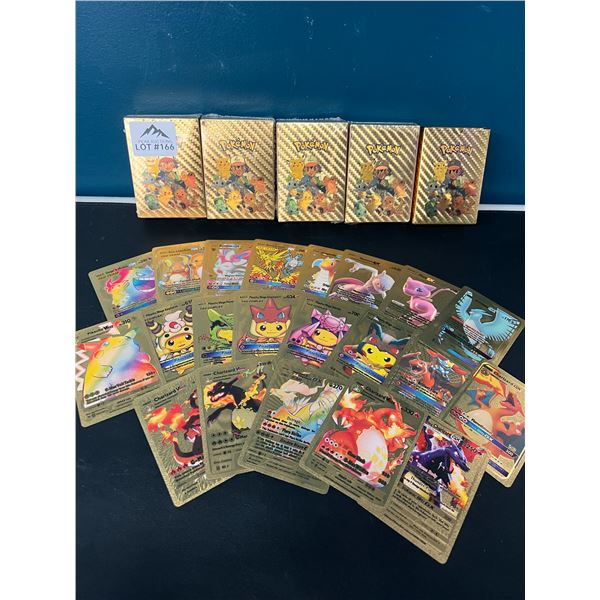 Lot of 5 Packs of Fan Art Gold Foil Pokemon Cards