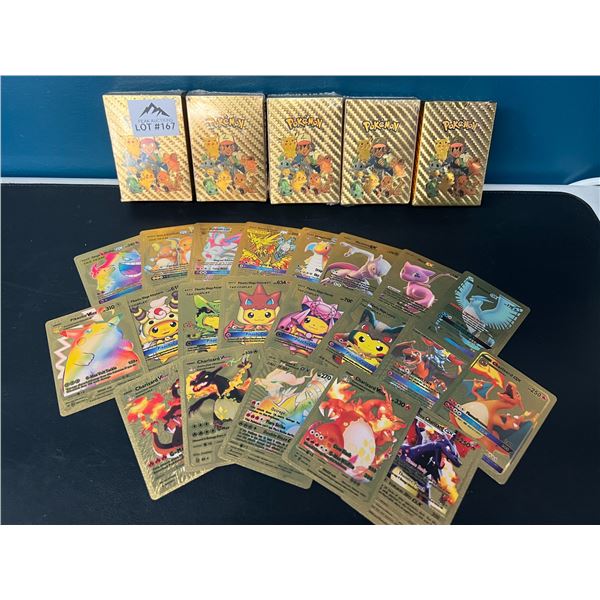 Lot of 5 Packs of Fan Art Gold Foil Pokemon Cards