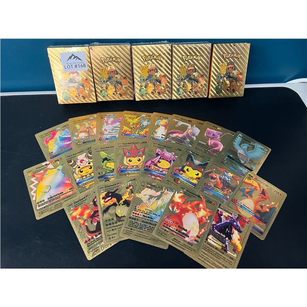 Lot of 5 Packs of Fan Art Gold Foil Pokemon Cards