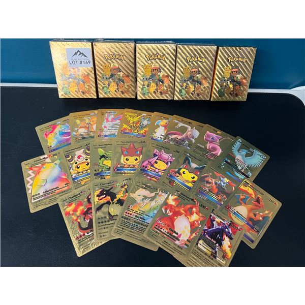 Lot of 5 Packs of Fan Art Gold Foil Pokemon Cards